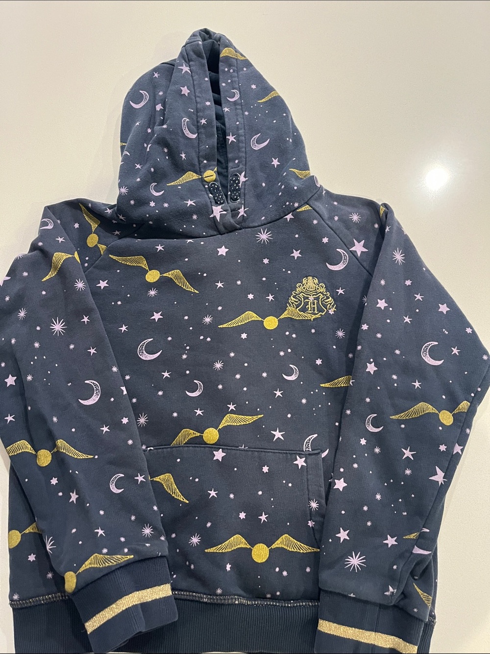 Harry Potter Golden Snitch Hoodie - Navy with Pink Stars